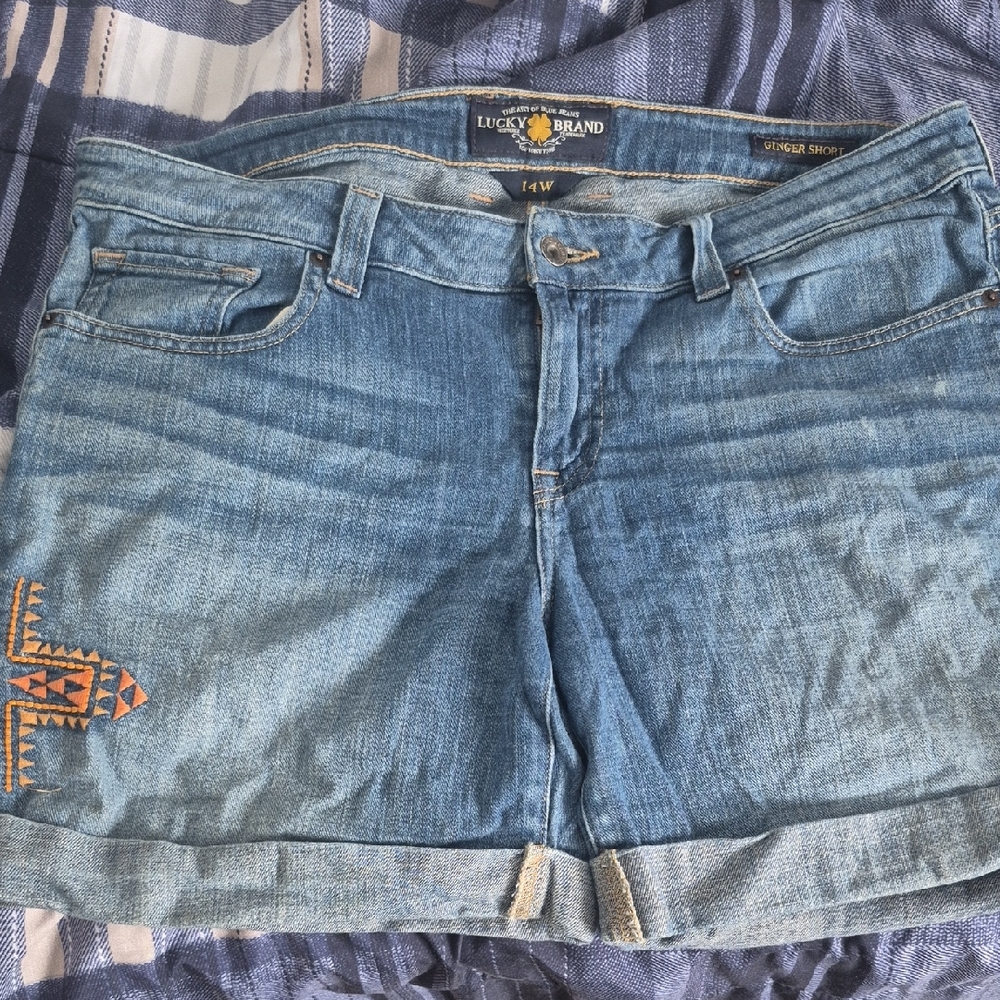 Lucky Brand Light Blue Denim Shorts with Embroidery